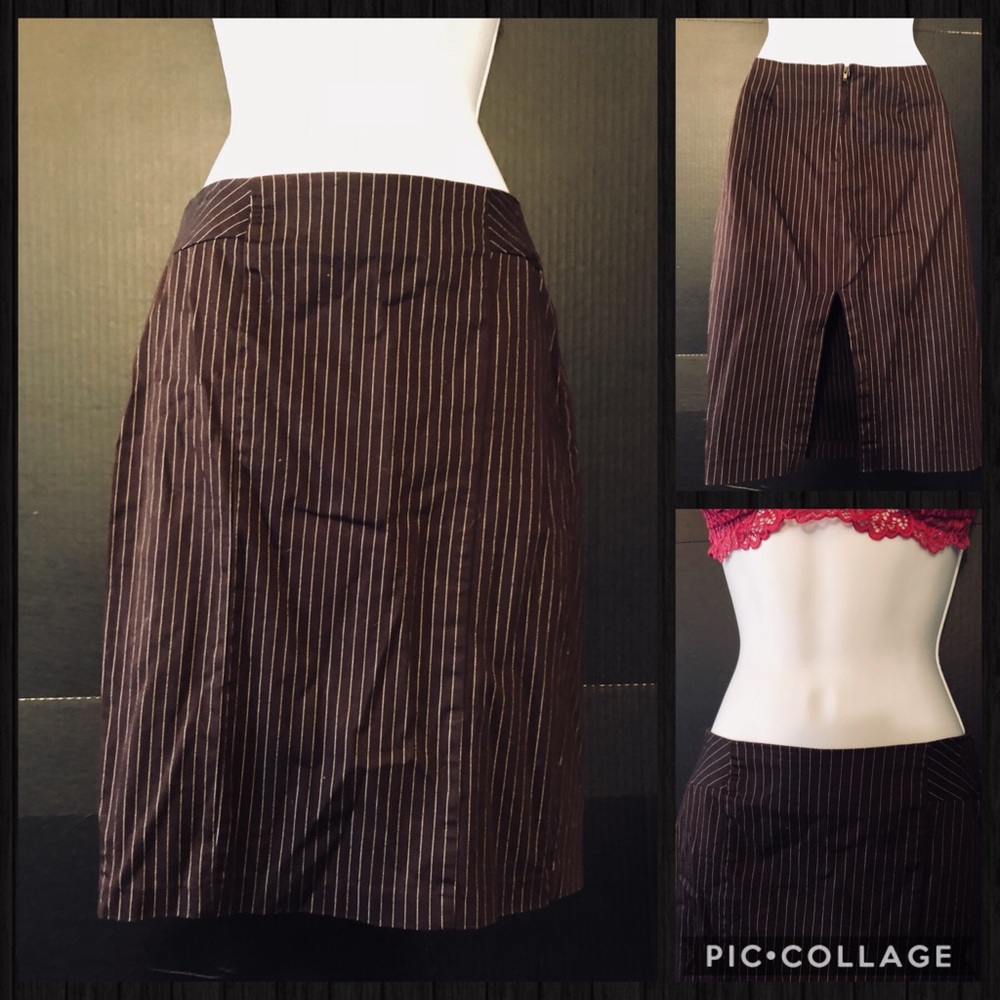 Brown & White Pinstripe Pencil Skirt